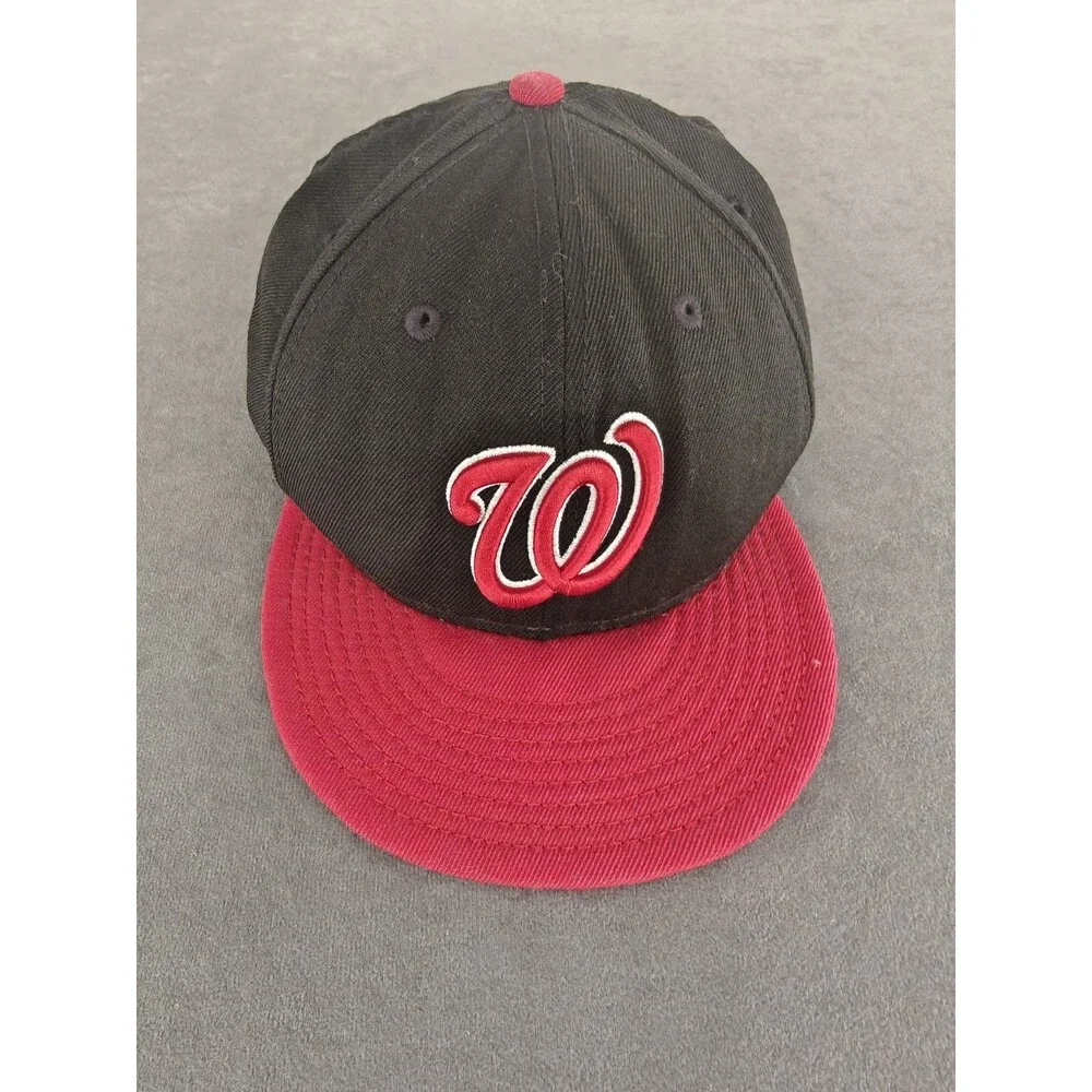 New Era Washington Nationals 59FIFTY Fitted Hat 7 5/8 Black Red MLB Baseball Cap
